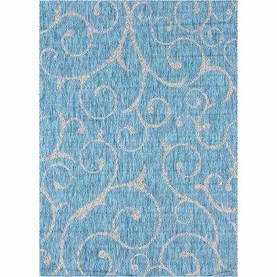 Light Aqua and Ivory Rectangular Outdoor Area Rug