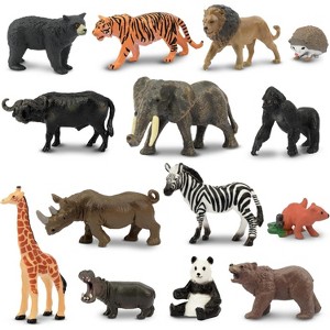 14-Piece Mini Jungle Animal Figures, 1-2 Inch Realistic Zoo Toys for Cake Decorating, Party Favors, and Kids Projects - 1 of 4