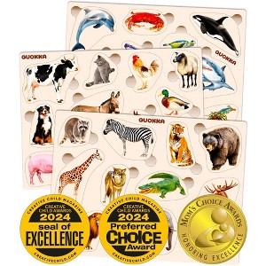QUOKKA Wooden Puzzles for Toddlers 1 2 3 – 3x SET Toddler Puzzles Ages 2-4 - Montessori Toy for Toddlers - 1 of 4