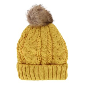 CTM Women's Cable Knit Lined Winter Beanie with Synthetic Fur Pom - 1 of 4