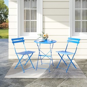 3-Piece Steel Bistro Set - 2 Weather-Resistant Folding Chairs & Table, Space-Saving for Patio/Balcony - 1 of 4