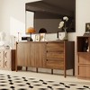 Famapy Mid - Century Modern Walnut Wood Storage Cabinet with Drawers & Solid Wood Legs,Stylish Bookshelf/Entertainment Unit for Living Room - 3 of 4