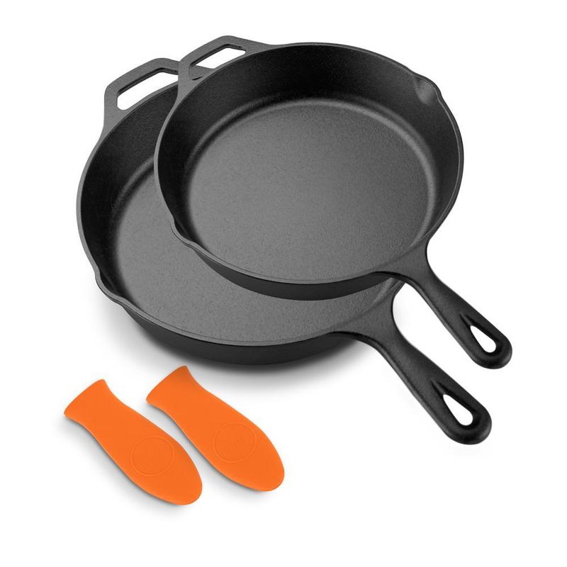 NutriChef 10" & 12" Kitchen Frying Nonstick Cookware Set w/Drip Spout Pre-Seasoned Cast Iron Skillet Pans, 10 inch - 12 inch, 1 of 4