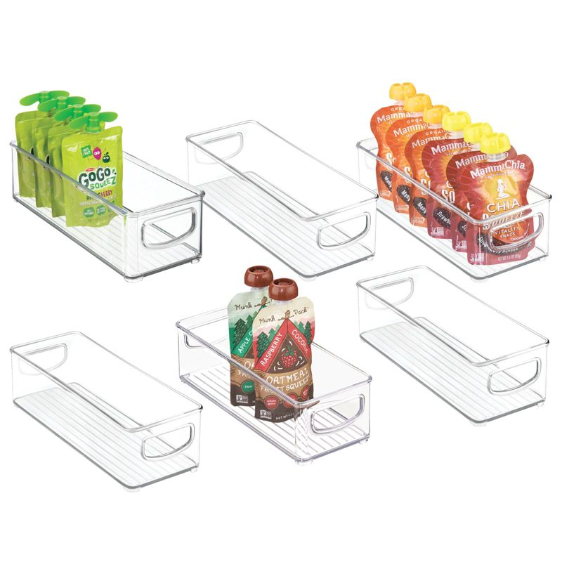 mDesign Plastic Stackable Small Kitchen Organizing Bin, Handles, 6 Pack - Clear, 1 of 6