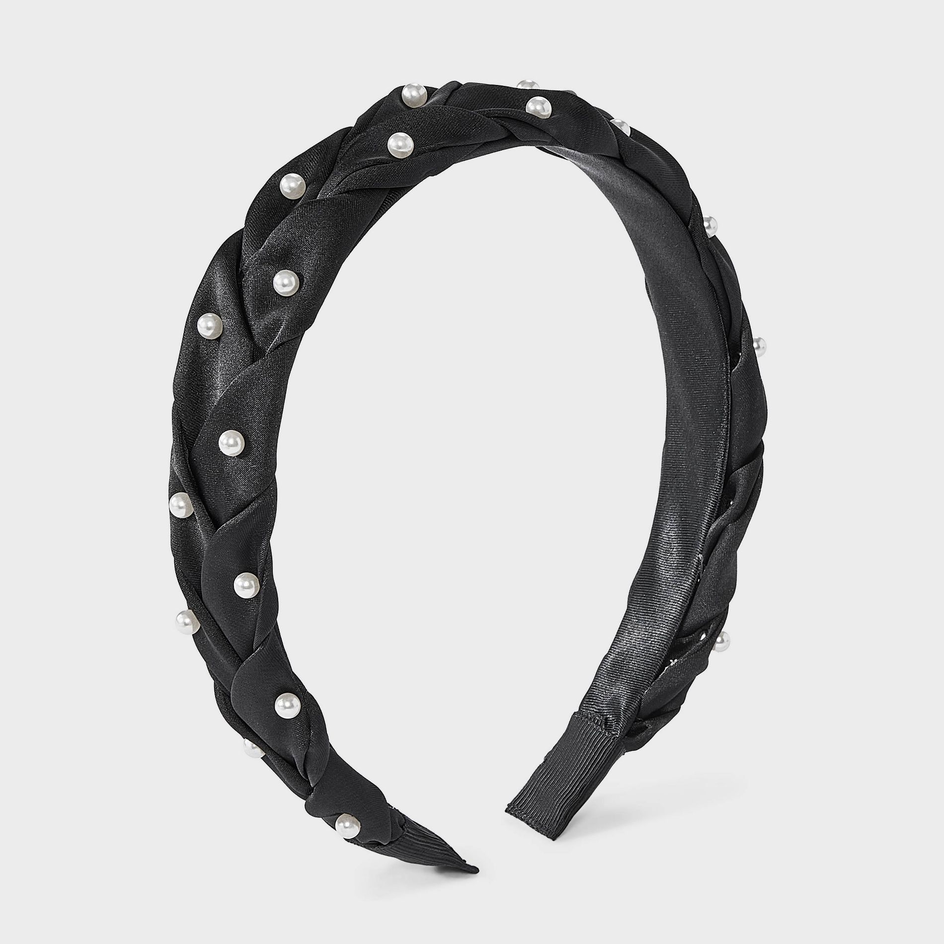 Girls' Braided Satin Headband with Pearl Embellishment - Cat & Jack™ Black