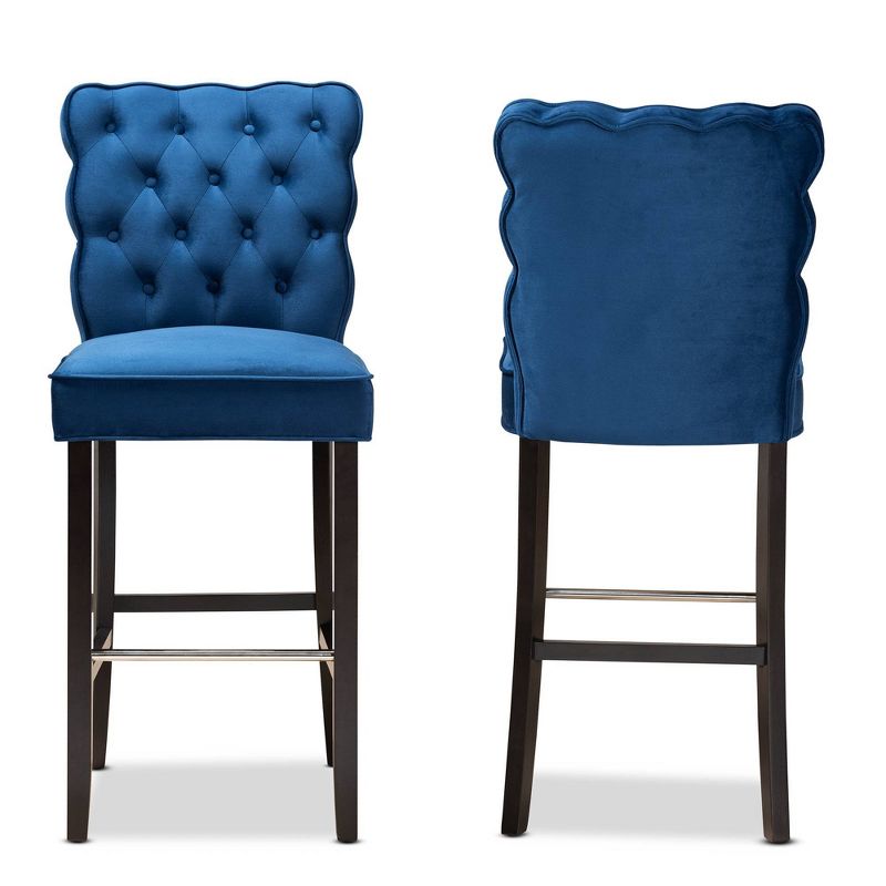 2pc Daphne Velvet Fabric Upholstered and Wood Counter Height Barstool Set - Baxton Studio, 3 of 10