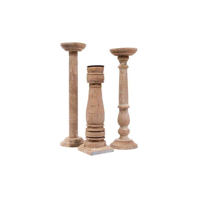 6pc Found Wood and  Metal Pillar Candle Holder Set Natural - Storied Home, 3 of 7