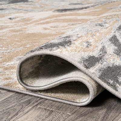 Marbled Swirl Ivory and Charcoal 5'x8' Synthetic Area Rug