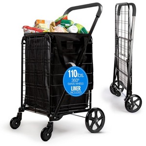 SereneLife Heavy Duty Foldable Shopping Cart with Removable Liner SLSPCART60 - Black - 1 of 4