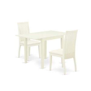 HomeStock 3-Pc Linen White Finish Solid Wood Top Dining Table Set - 1 of 4