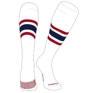 PEAR SOX Striped OTC Baseball, Softball, Football Socks (B) White, Red, Navy (M) - 1 of 3