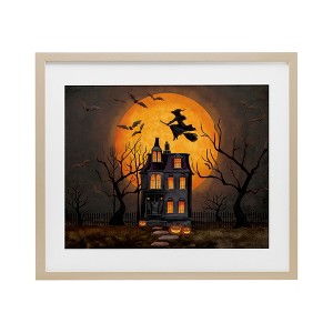 Stupell Industries Haunted Night Mansion Framed Print Under Glass, Brown, 21" x 17" - 1 of 4