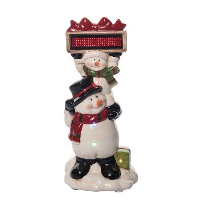 Transpac 11.75 in. Holiday Stacked Snowmen with Sign with Music