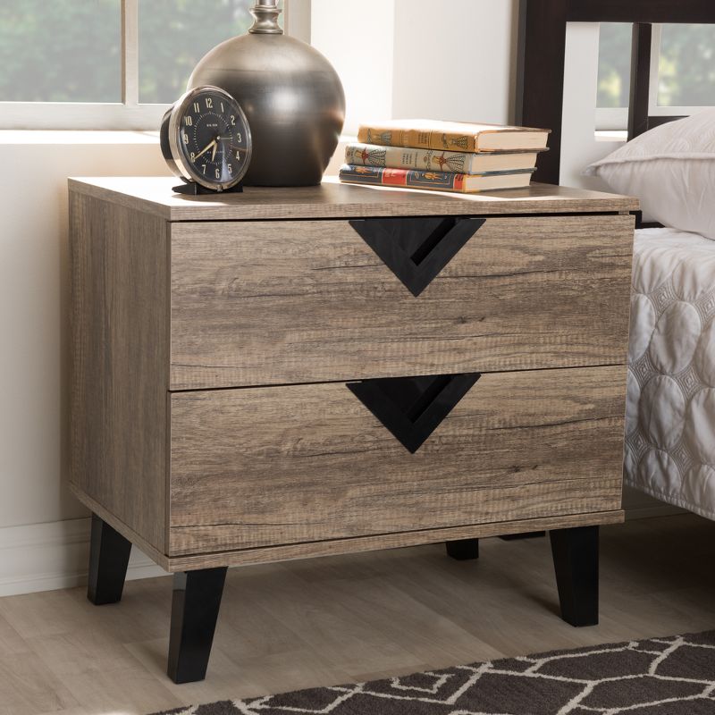 Swanson Modern and Contemporary Wood 2 - Drawer Nightstand - Light Brown - Baxton Studio, 6 of 9