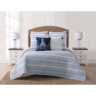 King Size Blue and White Cotton Coastal Quilt Set