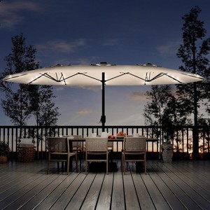 15Ft Rectangular Patio Umbrella with Base Large Patio Umbrella with Crank Handle, UV Resistant, Suitable for Outdoor Markets, Backyard, Poolside-Beige - 1 of 4