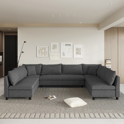 Whisen Modern Modular Sectional Sofa with Pillows, Minimalist Style Chenille Couch Set