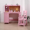Jojoka Kids Desk and Chair Set,Wooden Study Table with Storage Shelf,Writing Table for Boys and Girls,Pink - 3 of 4
