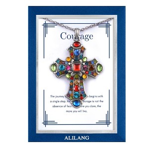 Anna-Kaci Silver Tone Stained Glass Rhinestone Cross Pendant Necklace Gift Message Card & Envelope Faith Jewelry Gifts - 1 of 4