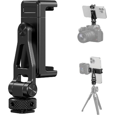 Boersma Metal Phone Tripod Mount with Cold Shoes, Adjustable Phone Clamp Metal Phone Holder Compatible with iPhone 16 15 Pro Max S24 Ultra Camera Cage