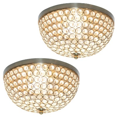 Antique Brass Crystal Dome Flush Mount Ceiling Light Set