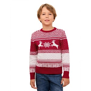 Clearlove Kids Boys Girls Christmas Sweaters Holiday Unisex Sweater Crewneck Xmas Party Knit Reindeer Snowflakes Pullover - 1 of 4