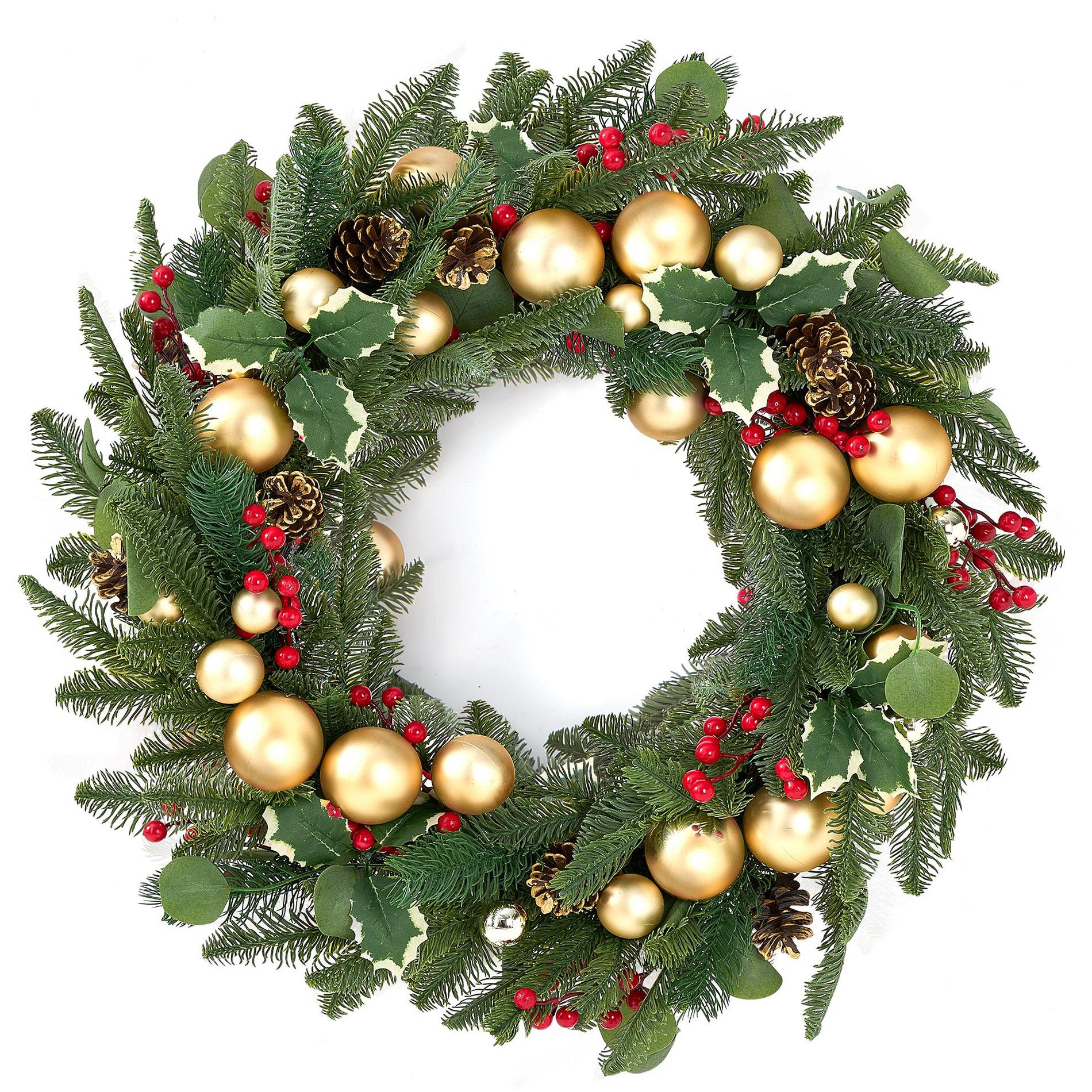 24" Greenery with Pinecones and Red Berries Artificial Christmas Wreath Green