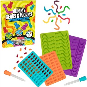 iDIY Gummy Bear & Worm Silicone Candy Molds, 4 Pack Set - Nonstick Trays with 2 Droppers for Chocolate, Ice Cubes, BPA-Free -Makes up to 62 Candies - 1 of 4