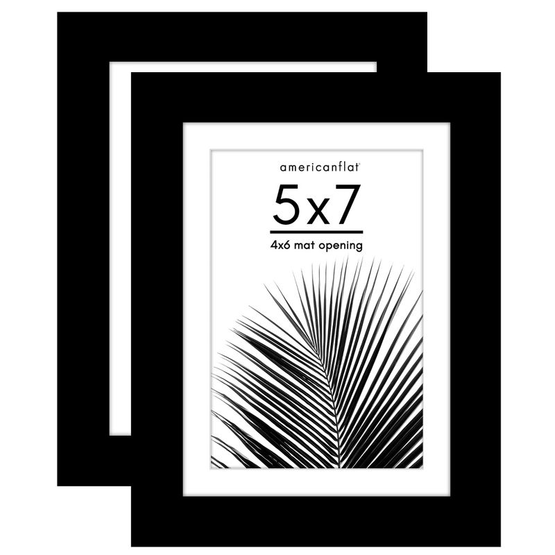 Americanflat 2 Pack of 5x7 Frames with 4x6 Mat - Plexiglass Cover - Black, 1 of 8