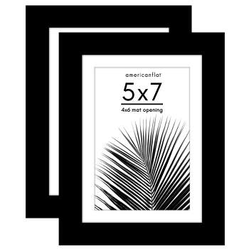 Americanflat 2 Pack of 5x7 Frames with 4x6 Mat - Plexiglass Cover - Black