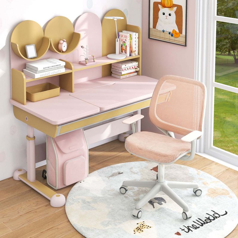 Costway Kids Desk Armchair Swivel Mesh Children Computer Chair with Adjustable Height Blue/Pink/Purple, 2 of 11
