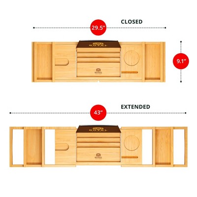 Natural Bamboo Foldable Bathtub Caddy Tray with Accessories