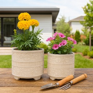 Ceramic Plant Pots with Raised Feet for Indoor and Outdoor - Perfect Pots for Garden, Patio, or Room Set of 2 - 9", 8" White - 1 of 4
