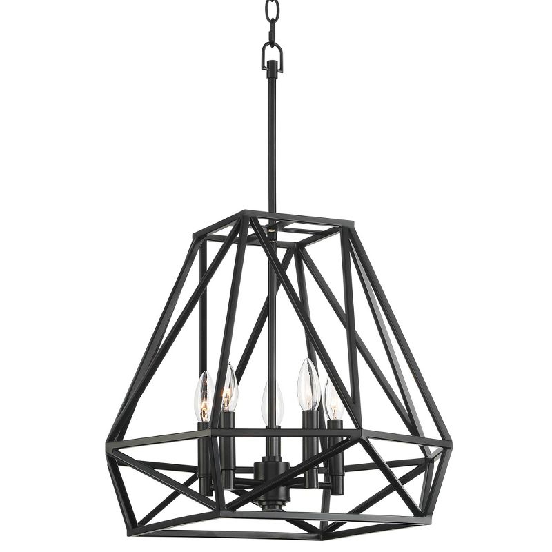 Franklin Iron Works Geometric Form Black Pendant Chandelier 19 1/2" Wide Industrial Open Frame 5-Light Fixture for Dining Room House Foyer Kitchen, 1 of 10