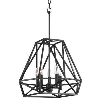 Franklin Iron Works Geometric Form Black Pendant Chandelier 19 1/2" Wide Industrial Open Frame 5-Light Fixture for Dining Room House Foyer Kitchen