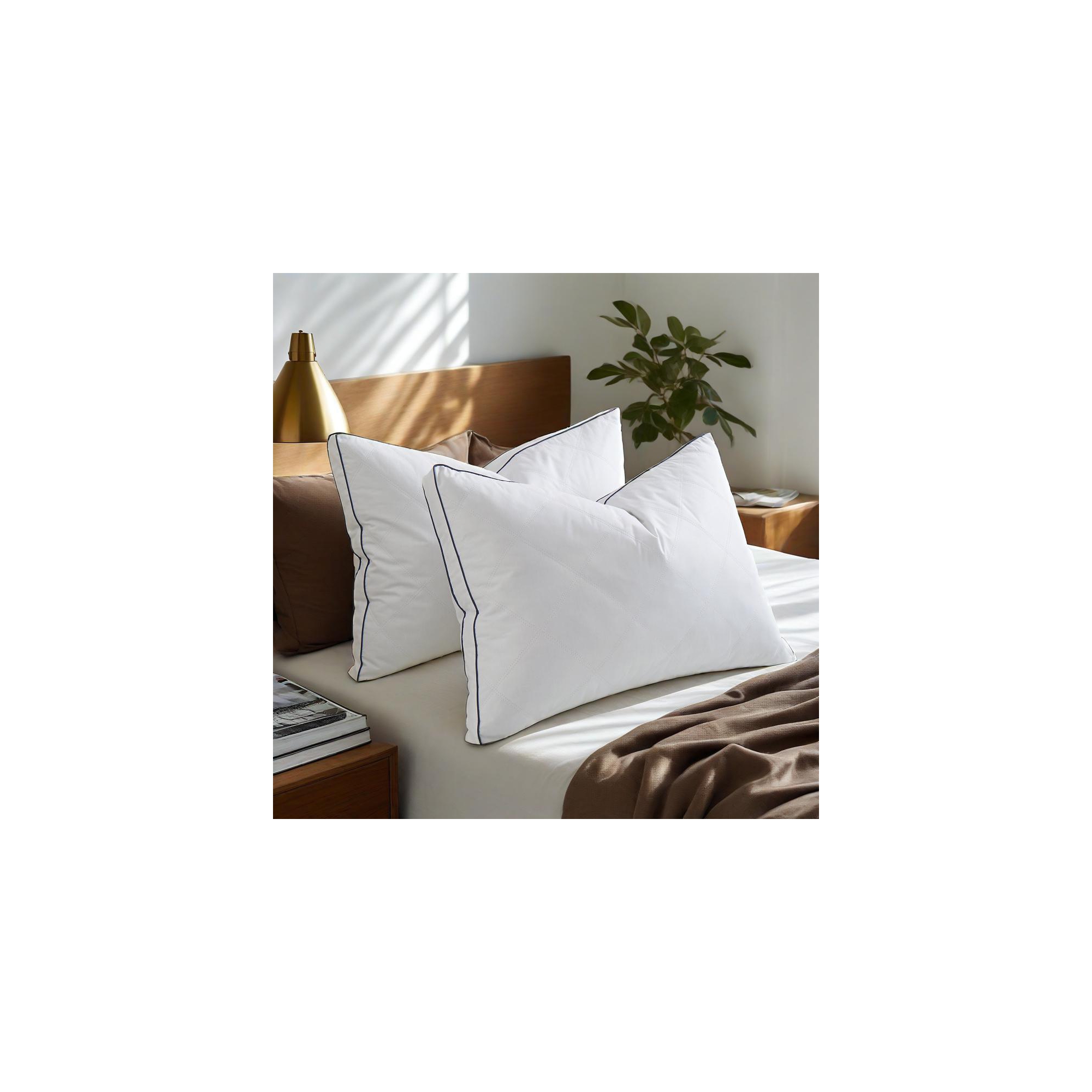 Peace Nest Goose Feather Down Pillow White Quilted Cotton Cover Set of 2, Diamond-Navy, King