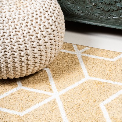 Gold and White Geometric Flat Woven Reversible Rug