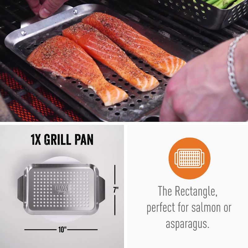 Yukon Glory Set of 3 Professional Barbecue Mini Grilling Basket Set, Heavy Duty Stainless Steel Perforated Grill Baskets, 6 of 10
