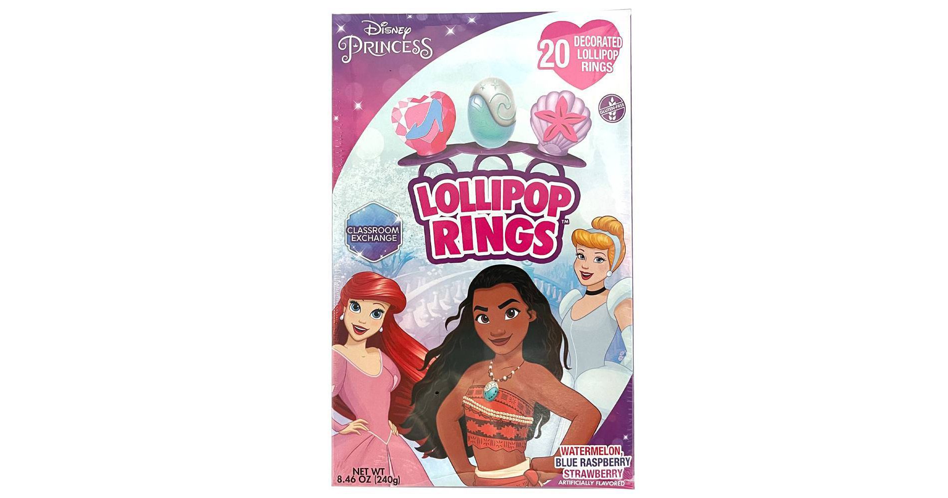 Disney Princess Valentine's Classroom Exchange Lollipops Rings Candies - 8.46oz/20ct