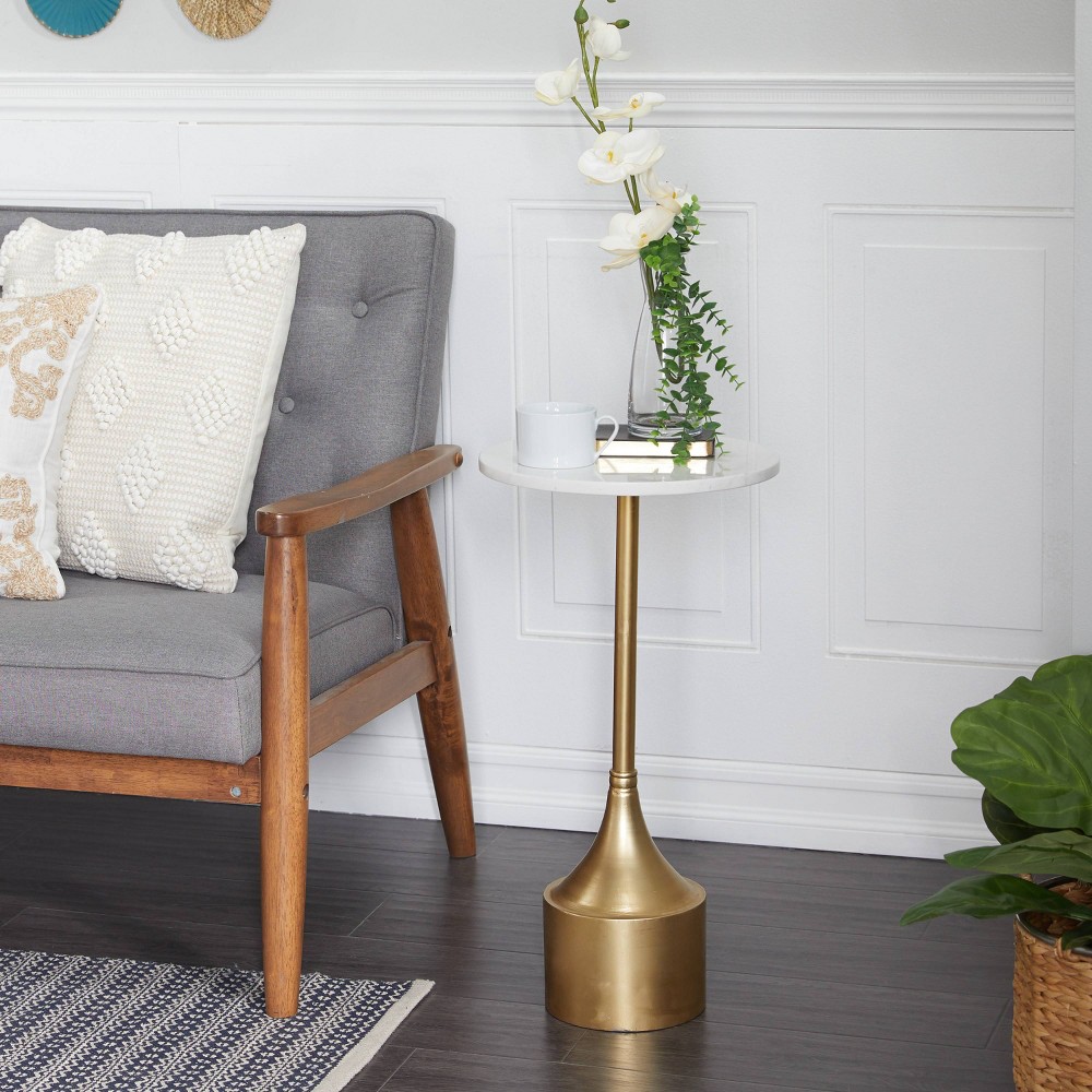 Photos - Coffee Table Contemporary Metal and Marble Pedestal Accent Table Gold - Olivia & May