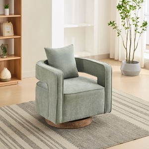 PAGED Swivel Accent Chair Modern Comfy Sofa Chair with Weathered Base, Open Back Barrel Chair for Living Room - 1 of 4