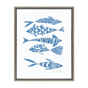 18" x 24" Sylvie Fishes Blue Framed Canvas by Giuliana Lazzerini Gray - Kate & Laurel All Things Decor - 1 of 4