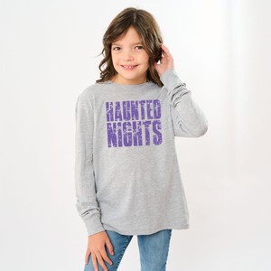 Haunted Nights Block Distressed - Youth Long Sleeve Graphic T-Shirt - 1 of 4