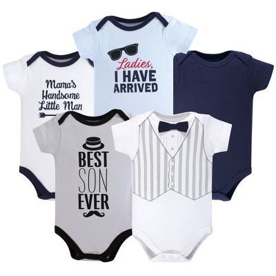Image of Hudson Baby Infant Boy Cotton Bodysuits 5pk, Handsome Little Man, 0-3 Months
