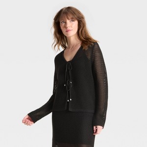 Women's Crochet-Style Tie Cardigan - A New Day™ - 1 of 3