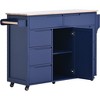 Ridstar 53.1 in. W Shop Kitchen Cart with Rubberwood Countertop, 8 Handle-Free Drawers & 5 Casters for Kitchen and Dining Room-Dark Blue - 4 of 4