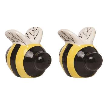 Transpac Bumble Bees Ceramic Salt and Pepper Shakers Collectables Salt 2.75" Yellow and Black Set of 2