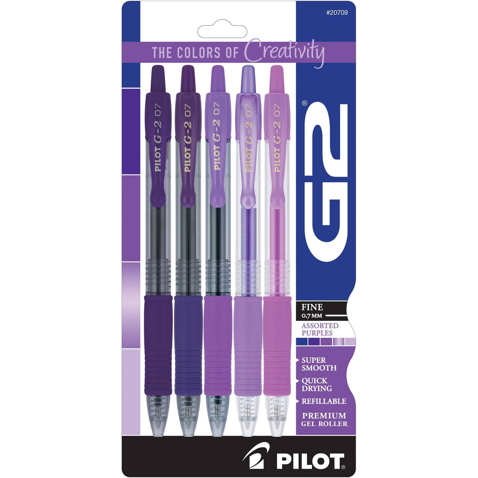 Pilot 5pk G2 Boost Gel Pens Fine Point 0.7mm Assorted Purple Ink