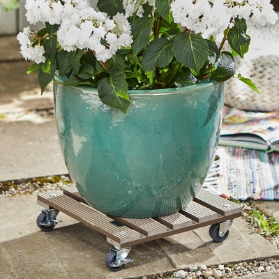 Taupe 11.4" Square Wood Plastic Composite Plant Caddy