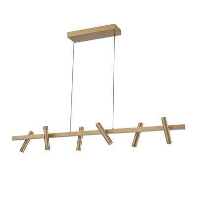 LLHZSY 47 1/4" Linear Pendant Chandelier With 6-Light Adjustable Direction LED Cylindrical Spotlight-Gold